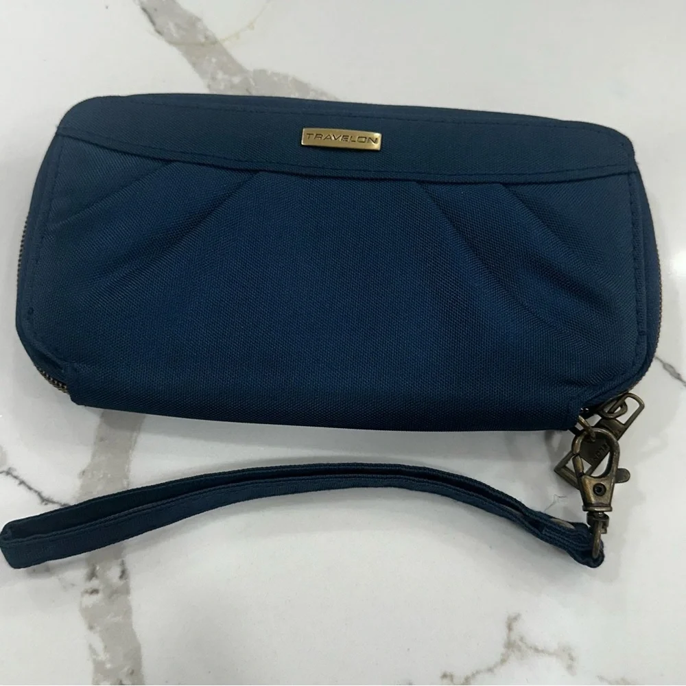 Travelon Anti-Theft RFID Blocking Wristlet Wallet - Navy Blue & Teal